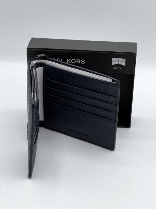 IMG_5158 Michael Kors Blue Mason Signature Logo Stripe Billfold Wallet