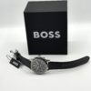 BOSS Black-Dial Chronograph Solar Watch with Black Leather Strap