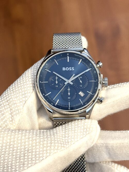 IMG_0178 BOSS Blue-dial Chronograph Watch with Mesh Bracelet
