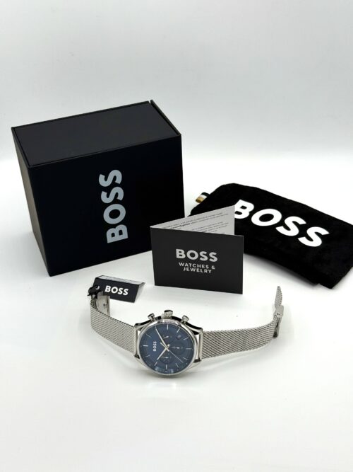 IMG_0210 BOSS Blue-dial Chronograph Watch with Mesh Bracelet