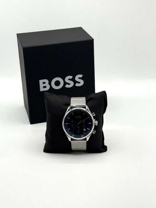 IMG_0213 BOSS Blue-dial Chronograph Watch with Mesh Bracelet